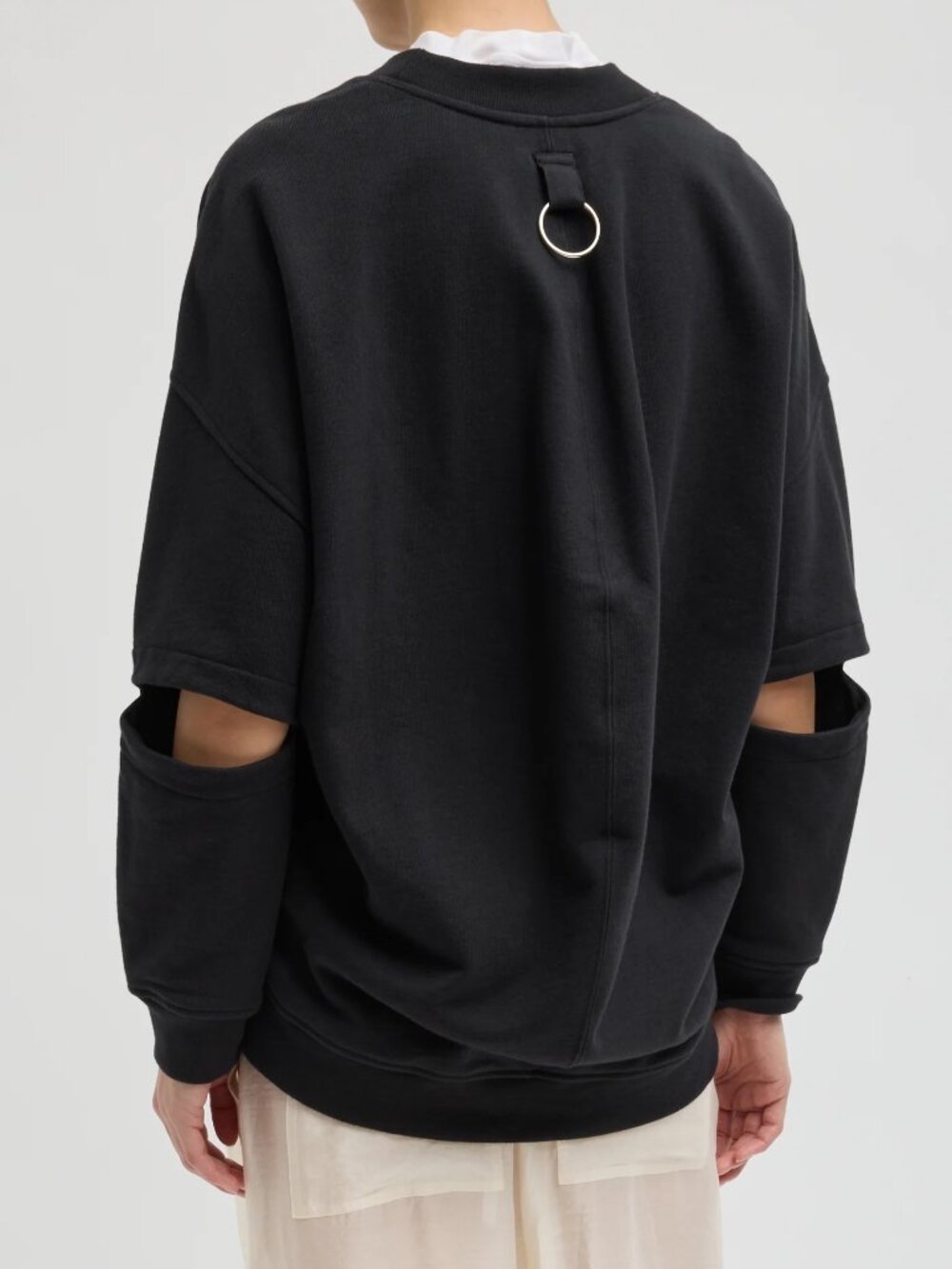 NEW: Tibi Cocoon Sweatshirt in Black with Slash Elbow Sleeves and Silver O Ring